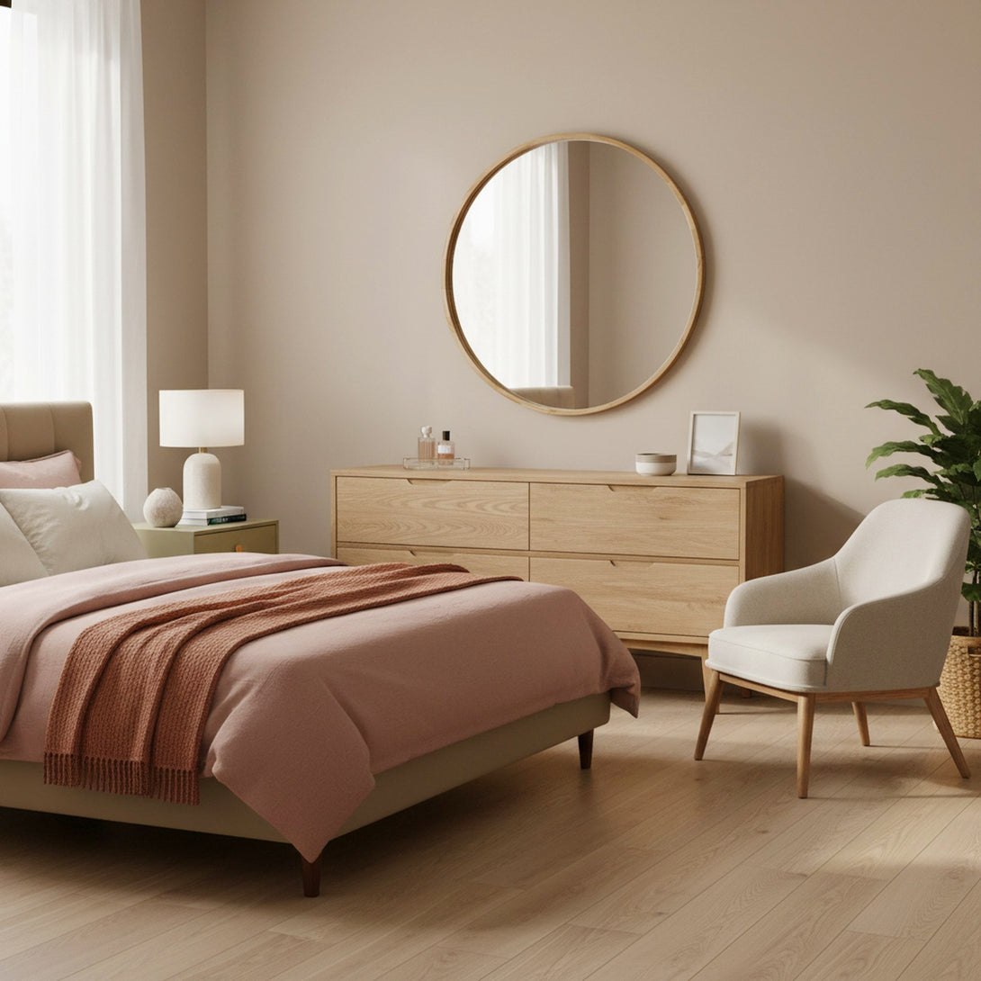 Echo Round Wooden Framed Wall Mirror 120cm - Light Wood