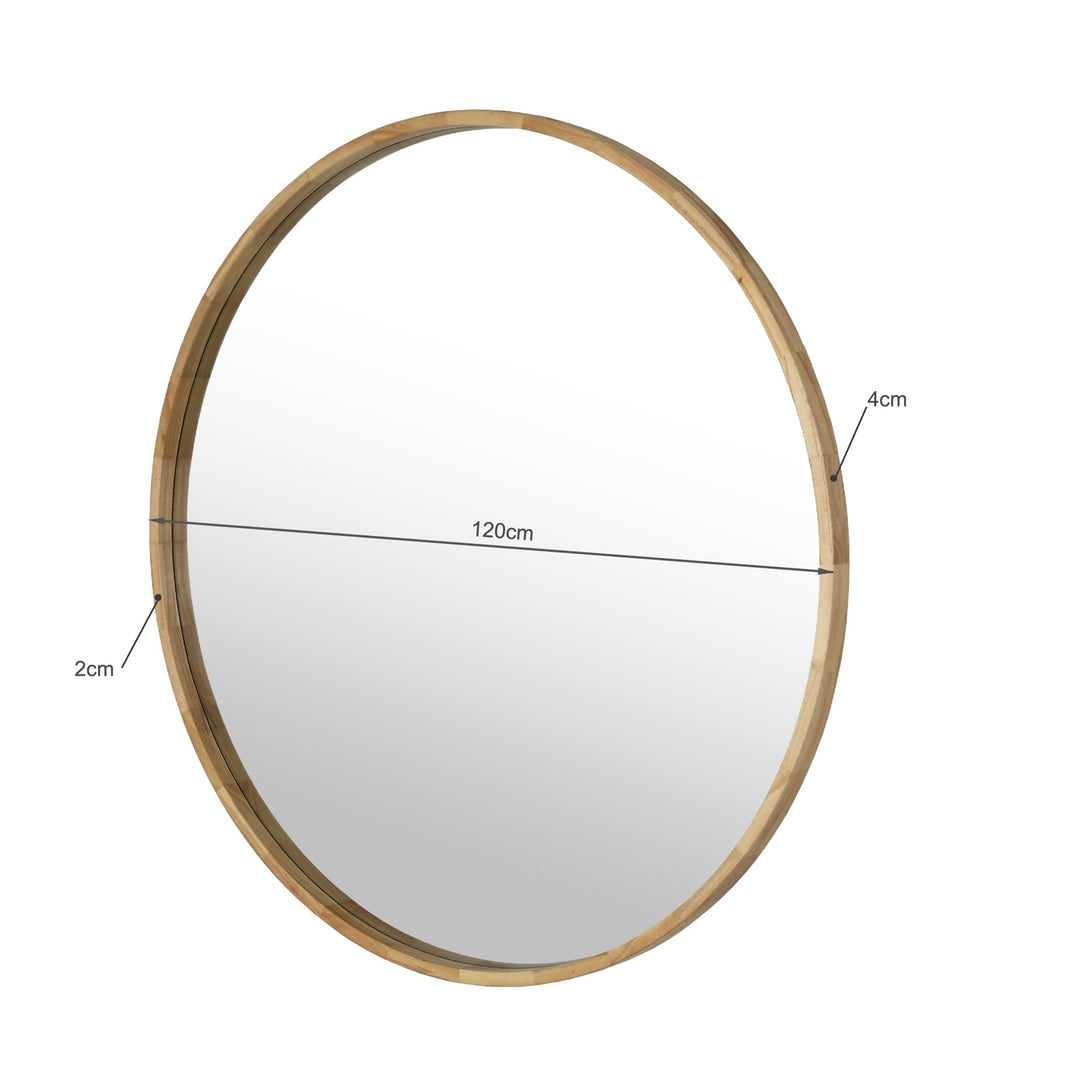 Echo Round Wooden Framed Wall Mirror 120cm - Light Wood