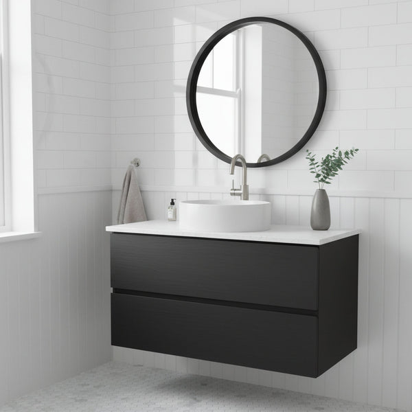 Echo Round Wooden Framed Wall Mirror 60cm - Black