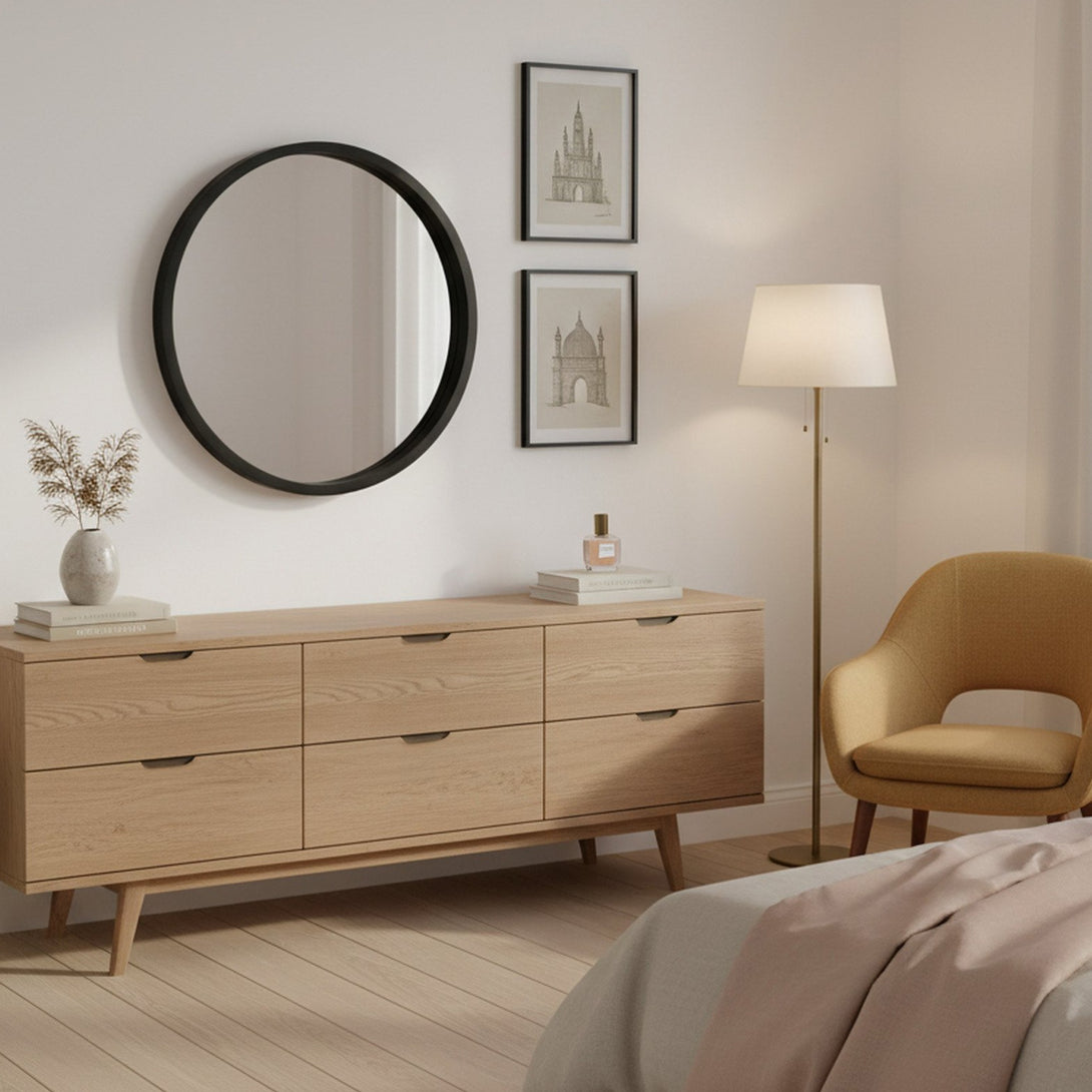 Echo Round Wooden Framed Wall Mirror 60cm - Black