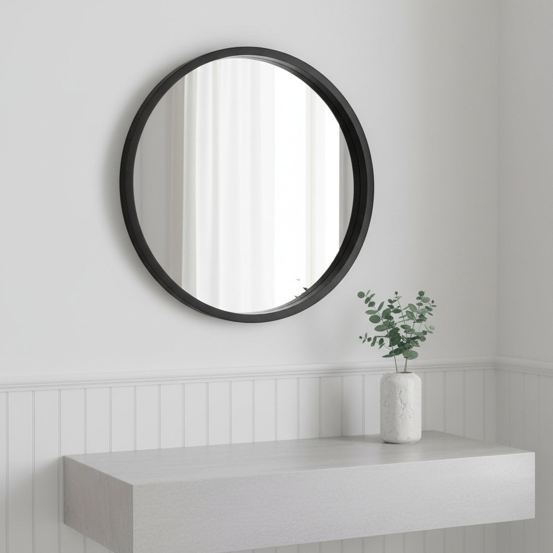 Echo Round Wooden Framed Wall Mirror 60cm - Black