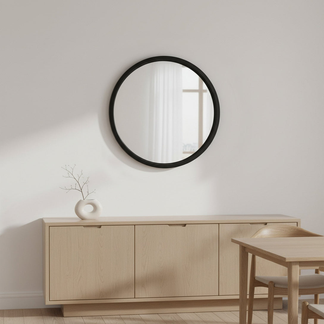 Echo Round Wooden Framed Wall Mirror 60cm - Black