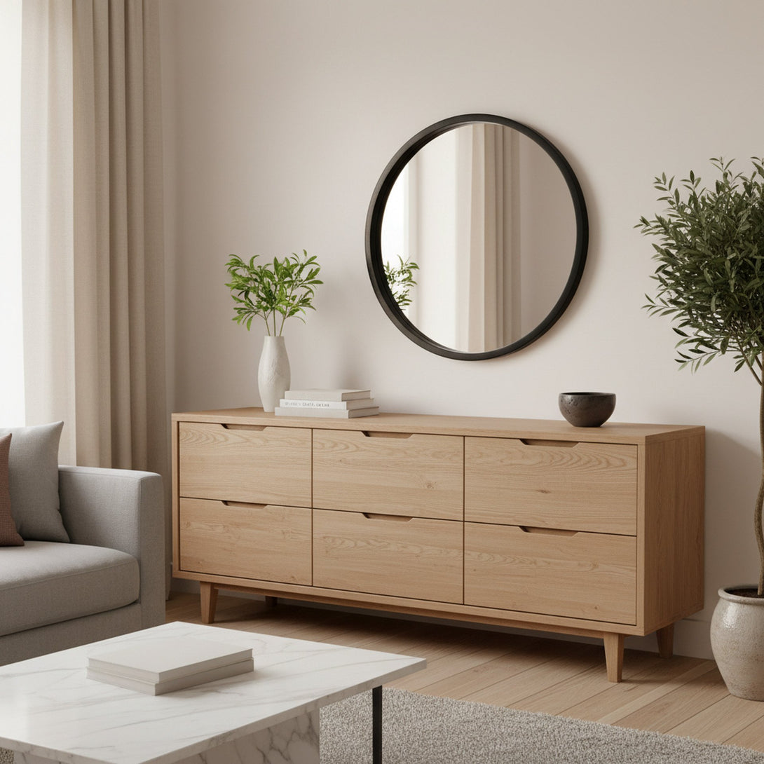 Echo Round Wooden Framed Wall Mirror 60cm - Black