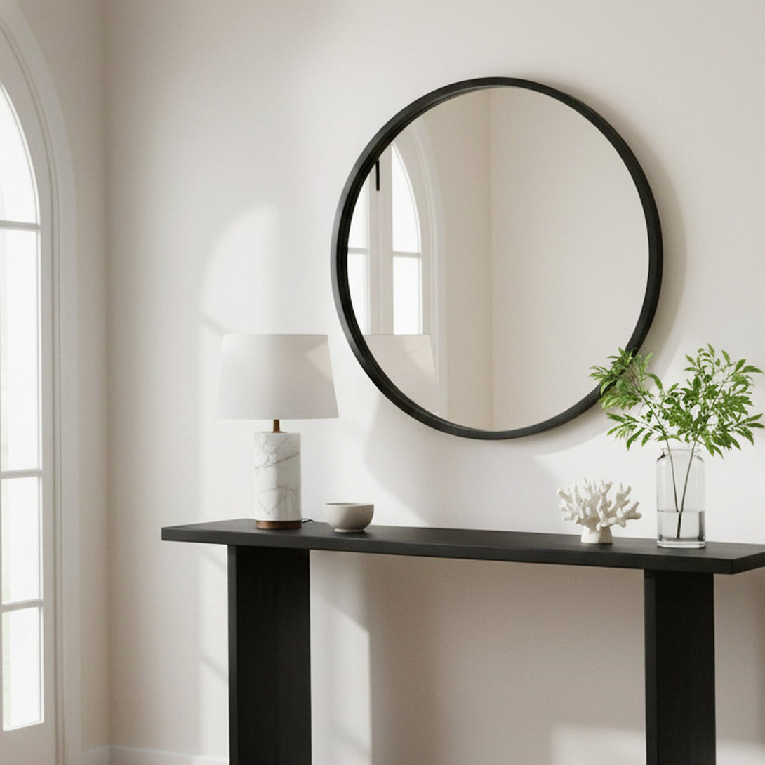 Echo Round Wooden Framed Wall Mirror 80cm - Black
