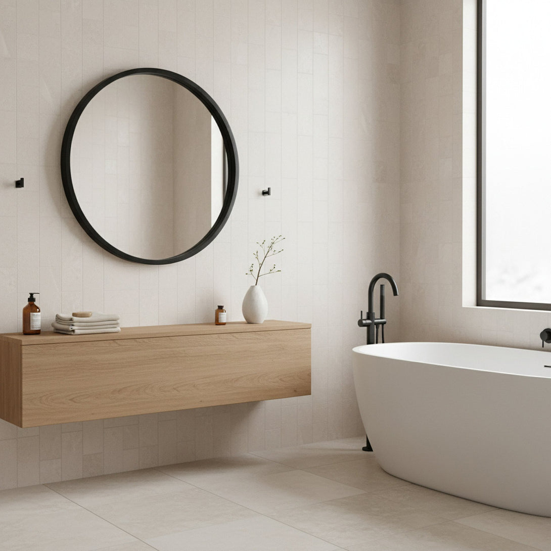 Echo Round Wooden Framed Wall Mirror 80cm - Black