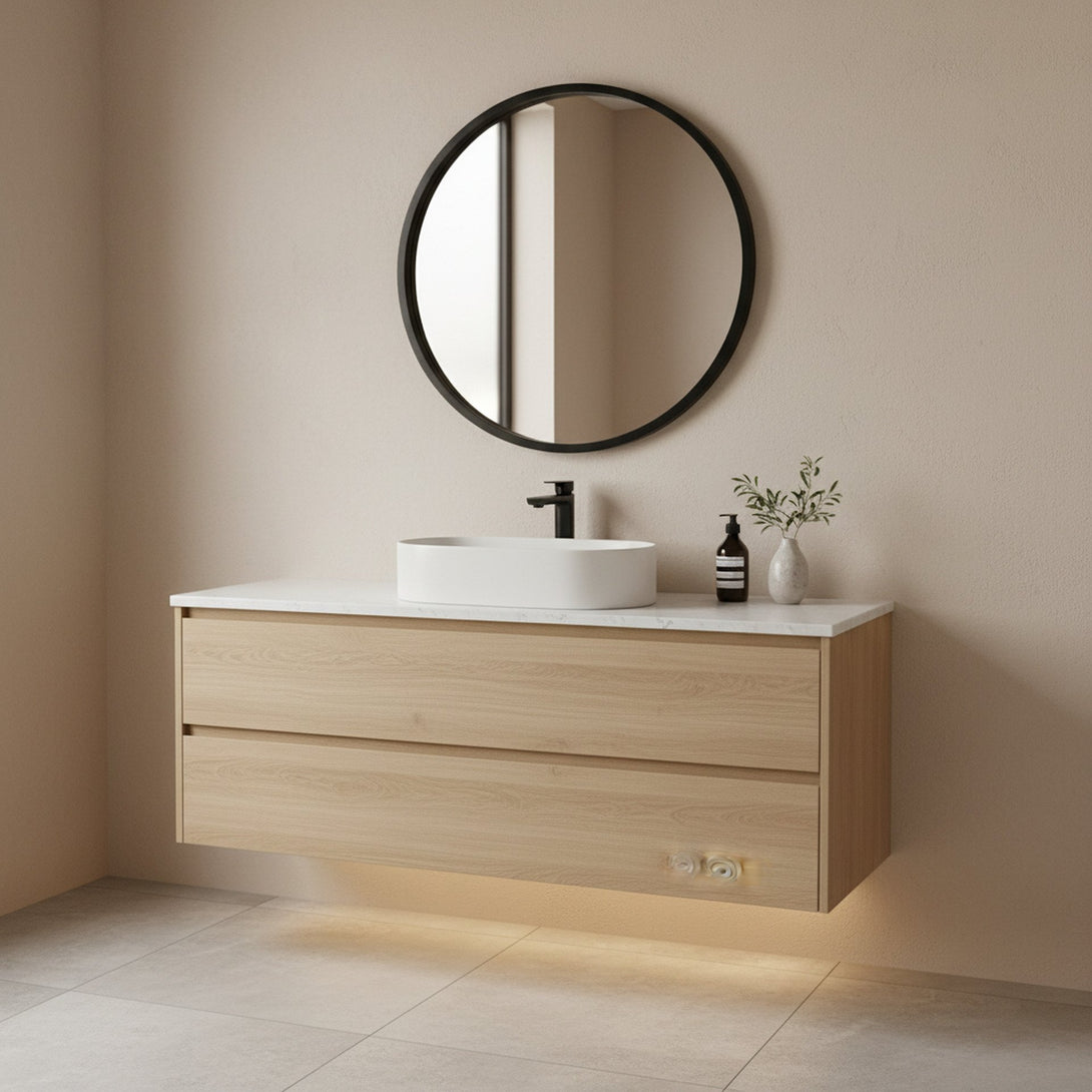 Echo Round Wooden Framed Wall Mirror 80cm - Black