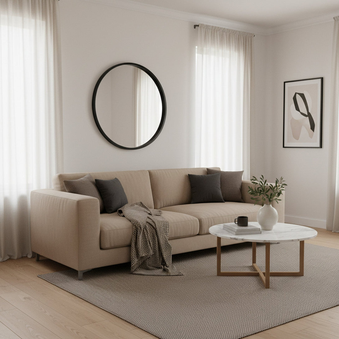 Echo Round Wooden Framed Wall Mirror 80cm - Black