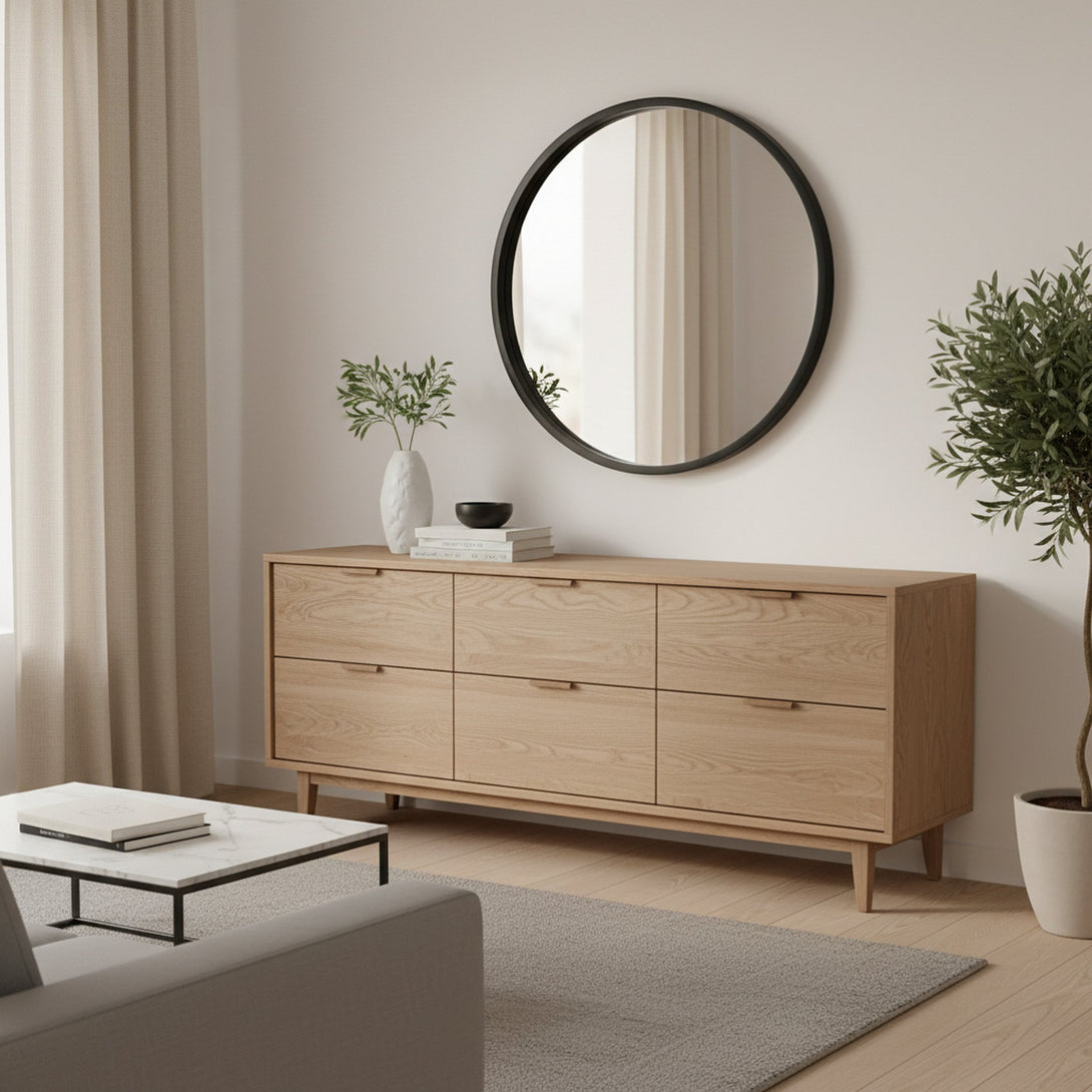 Echo Round Wooden Framed Wall Mirror 80cm - Black