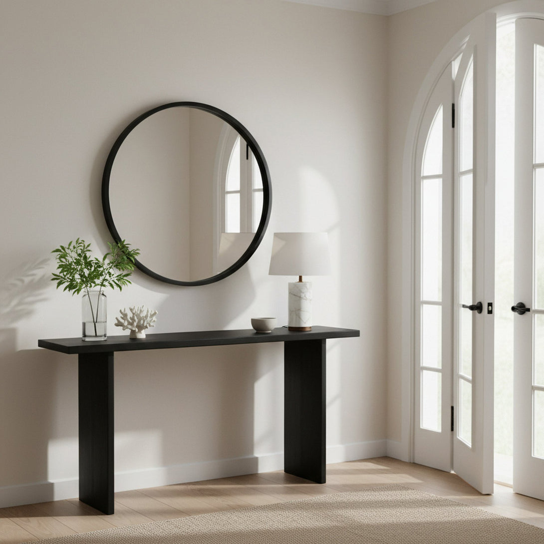 Echo Round Wooden Framed Wall Mirror 80cm - Black