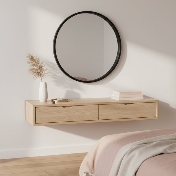 Echo Round Wooden Framed Wall Mirror 80cm - Black