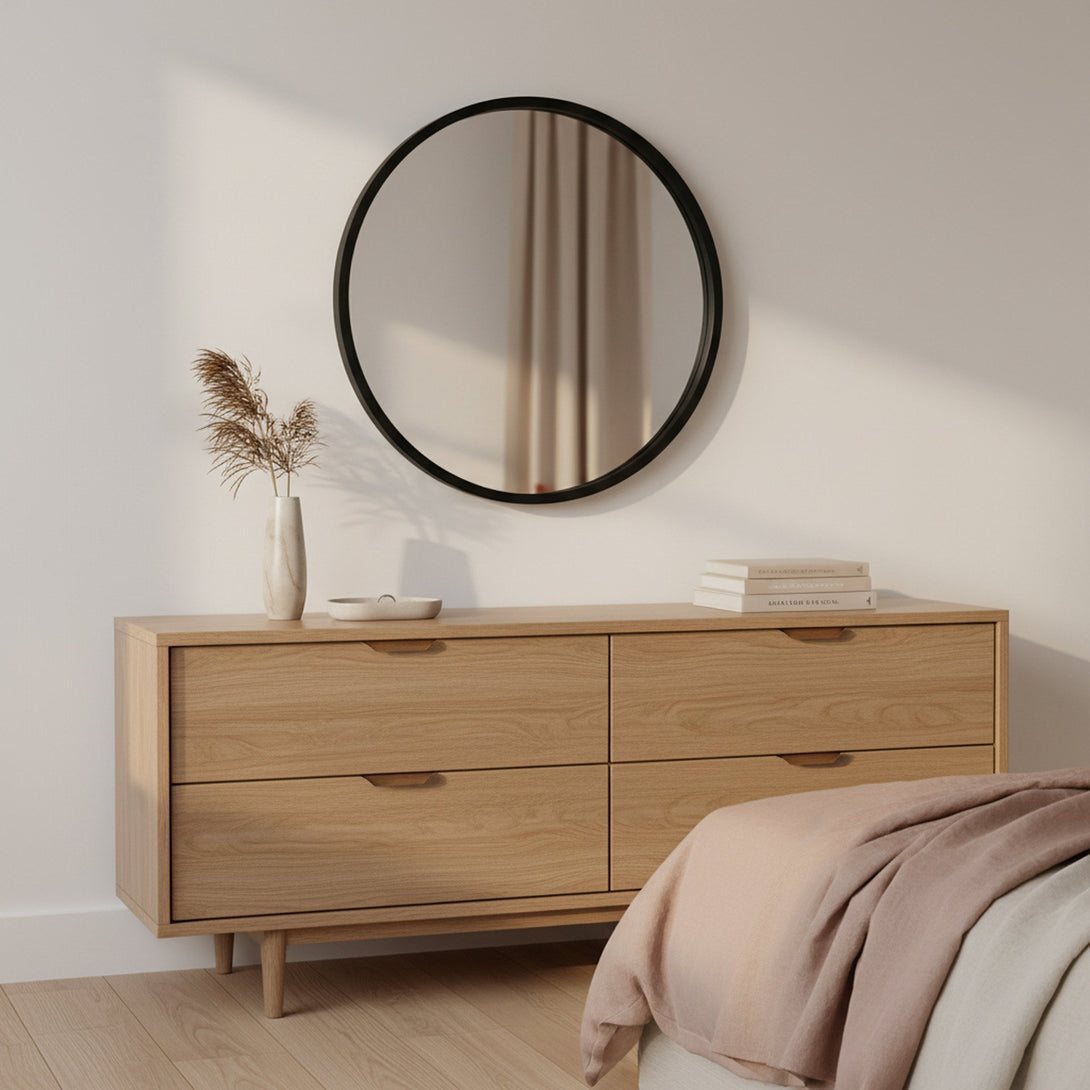 Echo Round Wooden Framed Wall Mirror 80cm - Black