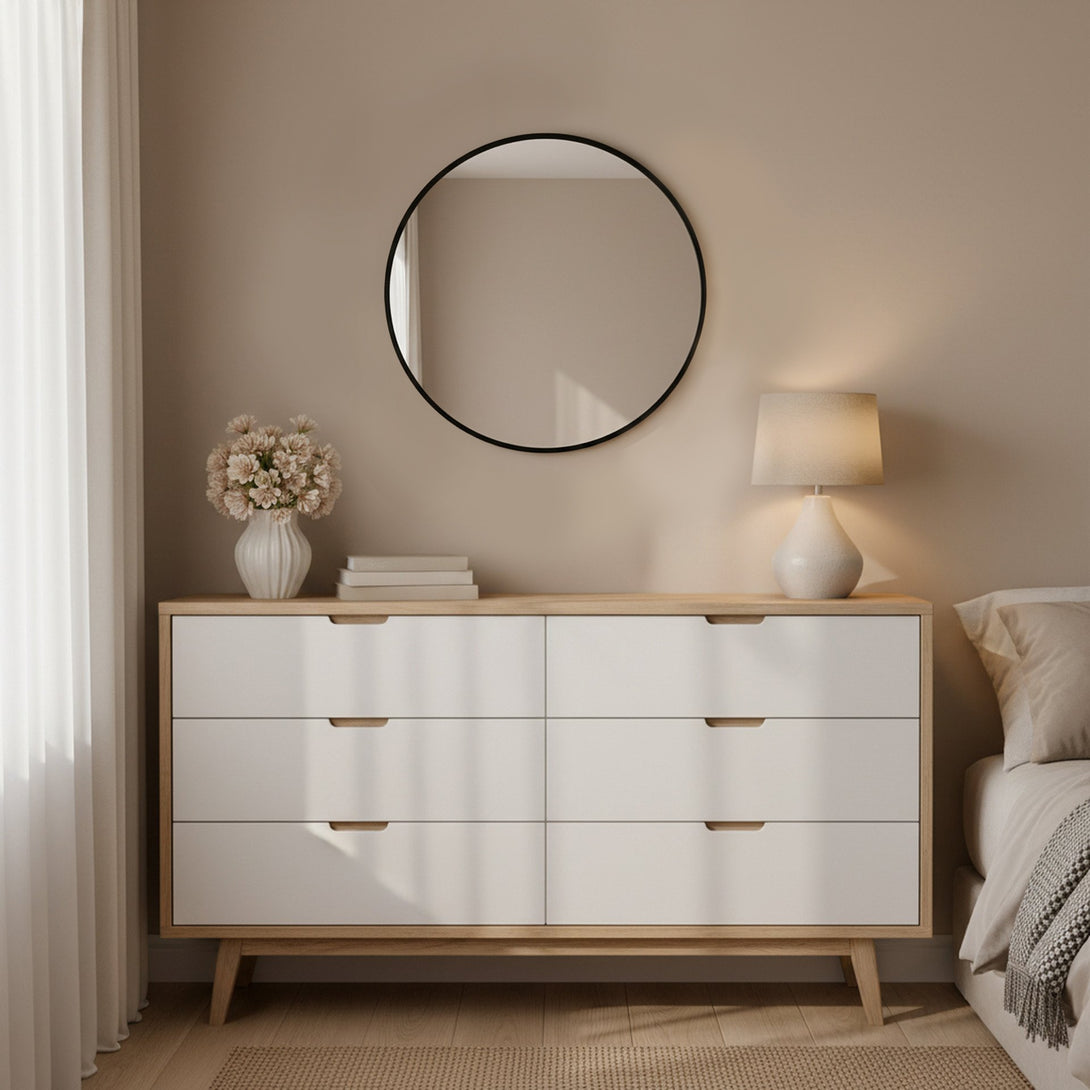 Noir Round Wooden Wall Mirror 50cm - Black