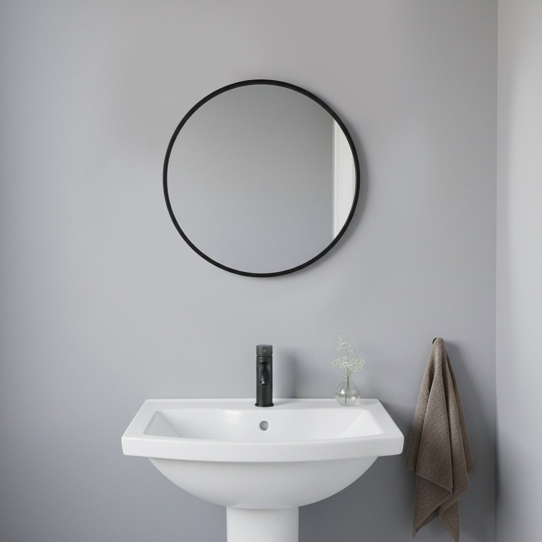 Noir Round Wooden Wall Mirror 50cm - Black