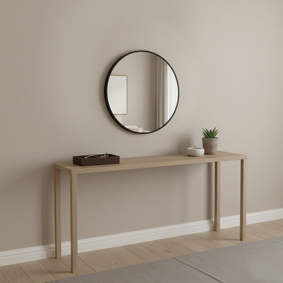 Noir Round Wooden Wall Mirror 50cm - Black