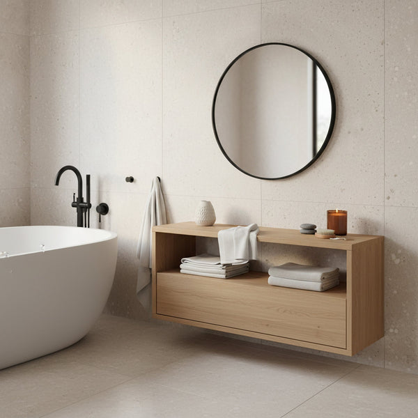 Noir Round Wooden Wall Mirror 60cm - Black