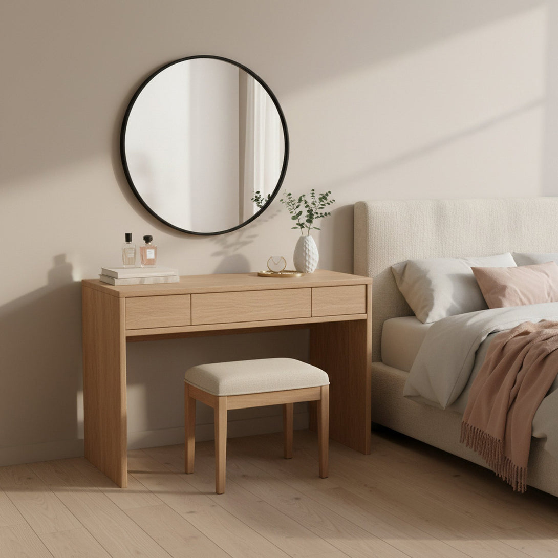 Noir Round Wooden Wall Mirror 60cm - Black