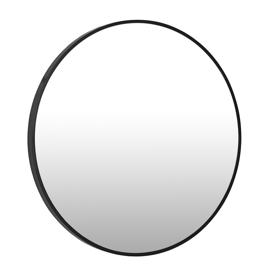 Noir Round Wooden Wall Mirror 60cm - Black