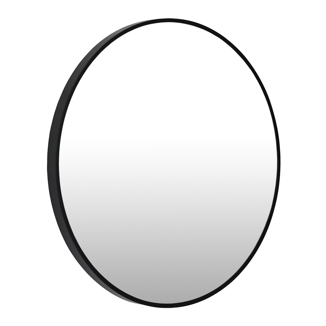 Noir Round Wooden Wall Mirror 60cm - Black