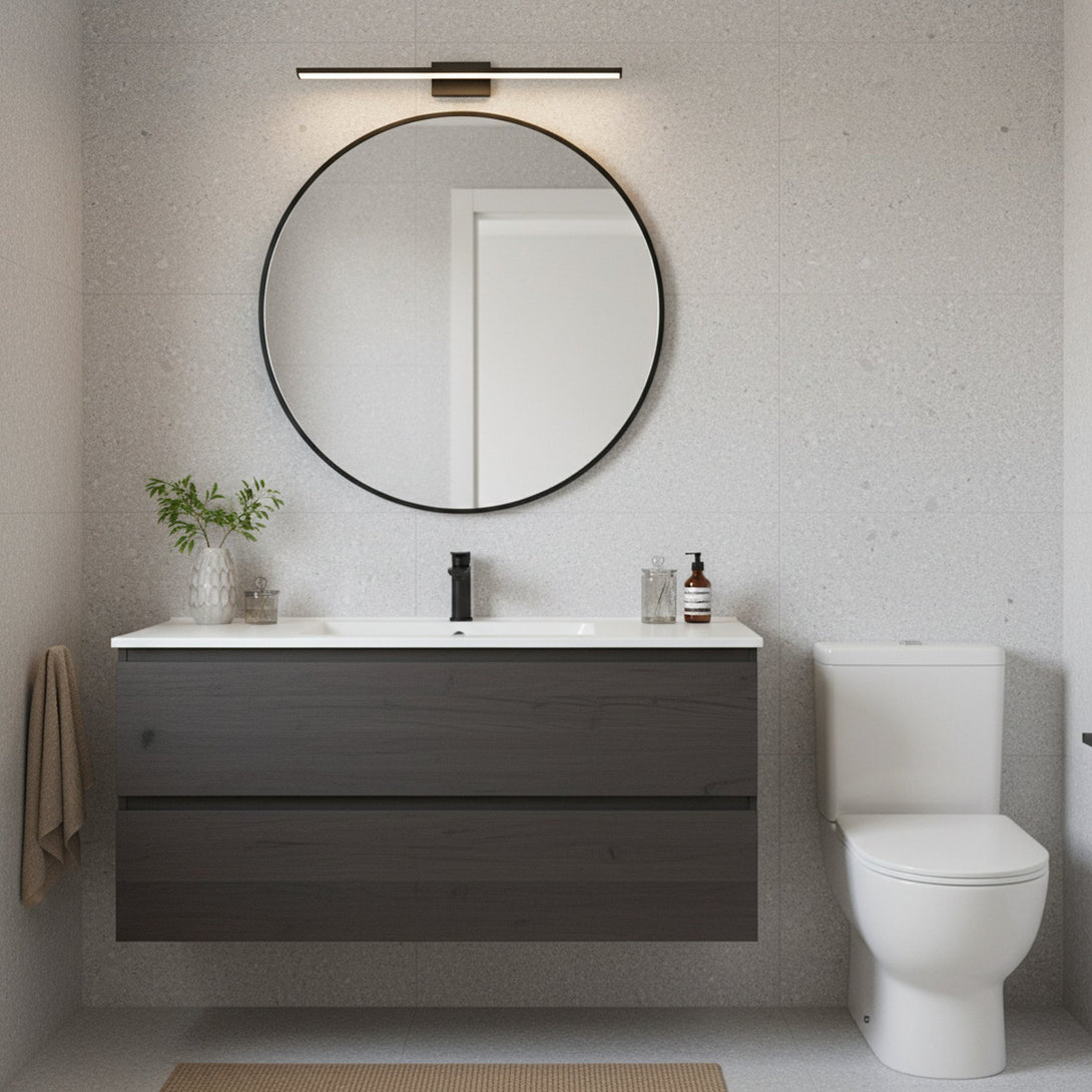 Noir Round Wooden Wall Mirror 70cm - Black