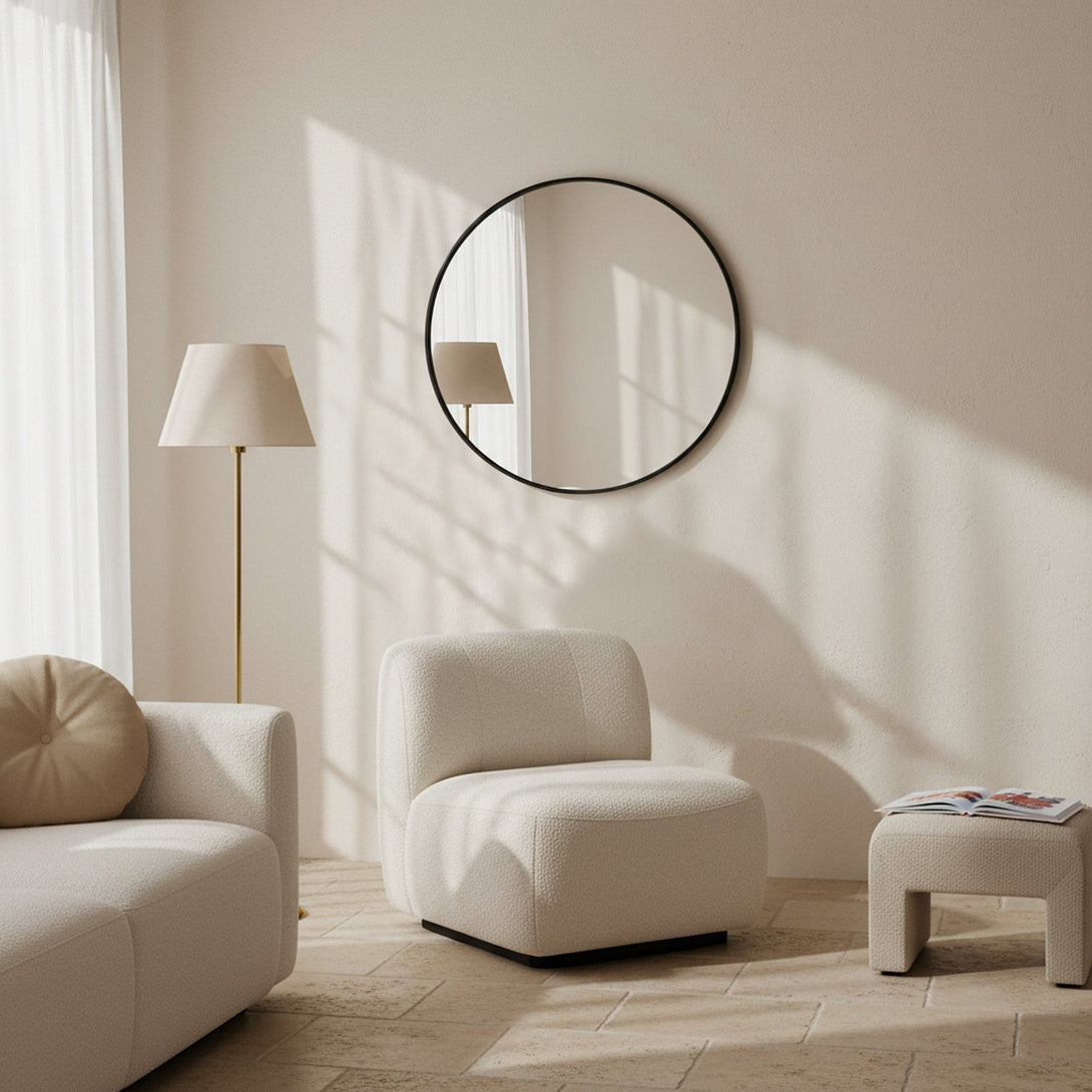 Noir Round Wooden Wall Mirror 70cm - Black