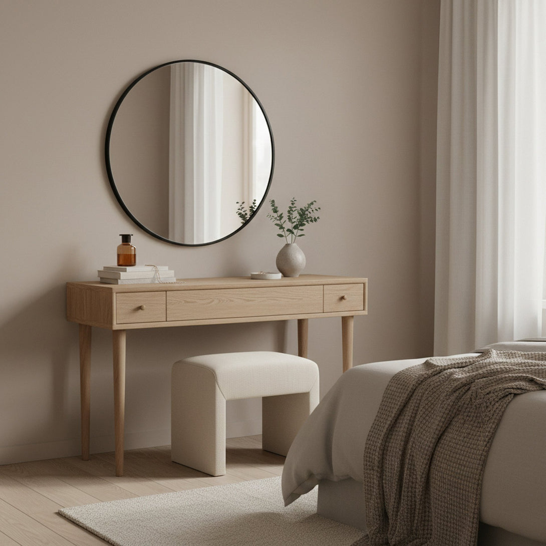 Noir Round Wooden Wall Mirror 70cm - Black