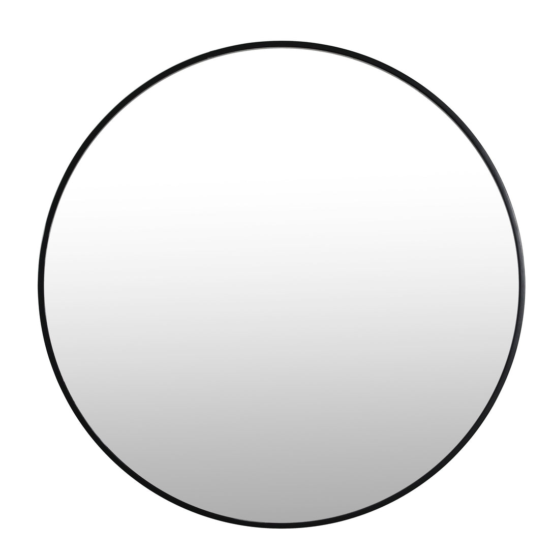 Noir Round Wooden Wall Mirror 80cm - Black