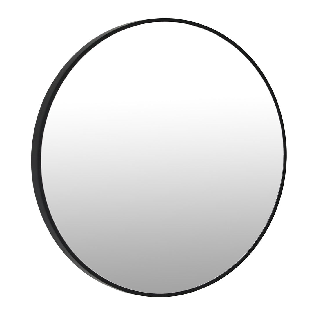 Noir Round Wooden Wall Mirror 80cm - Black