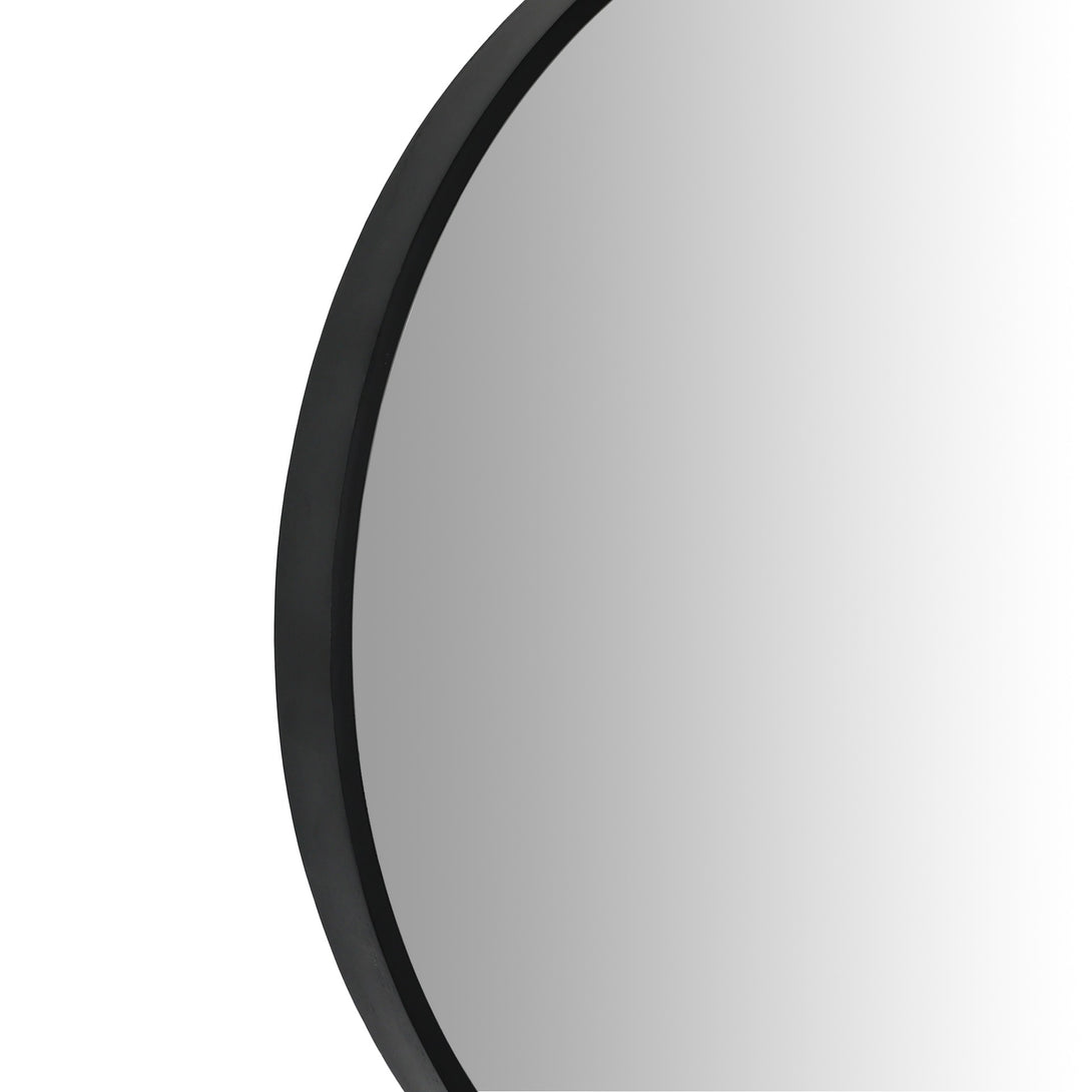 Noir Round Wooden Wall Mirror 80cm - Black
