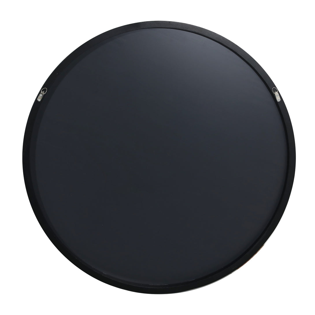 Noir Round Wooden Wall Mirror 80cm - Black
