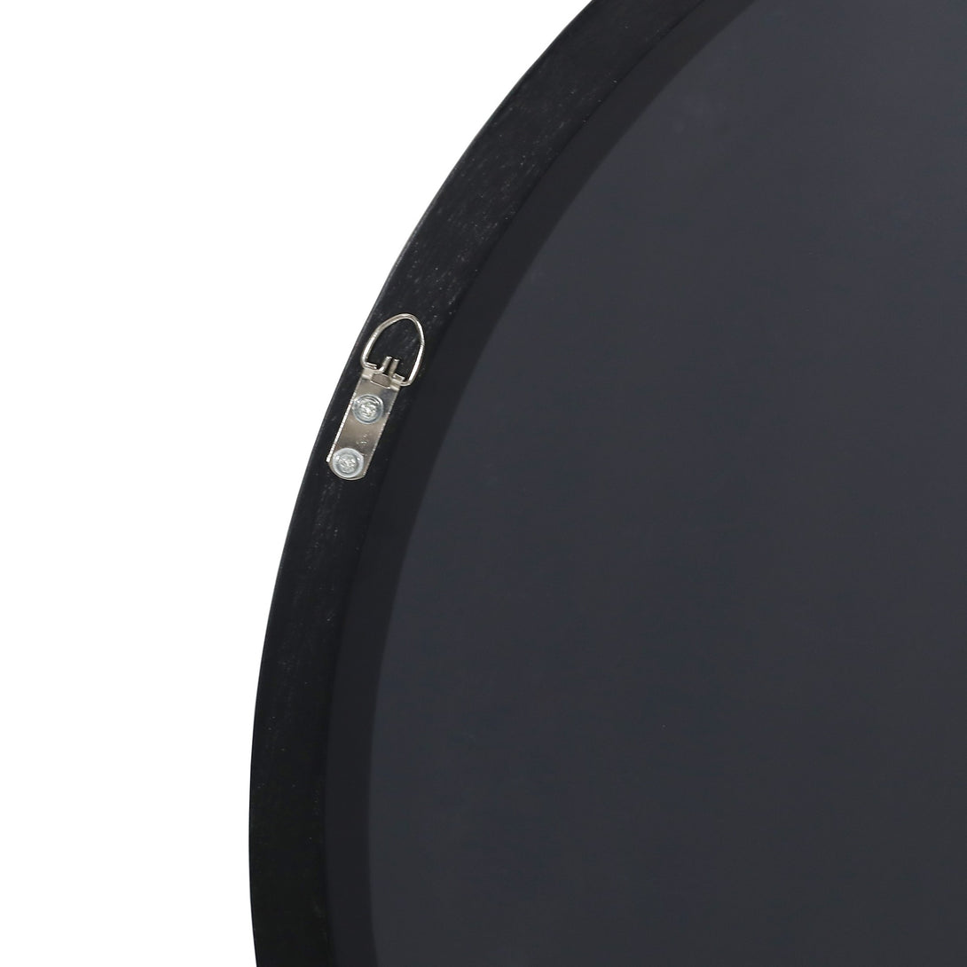 Noir Round Wooden Wall Mirror 80cm - Black