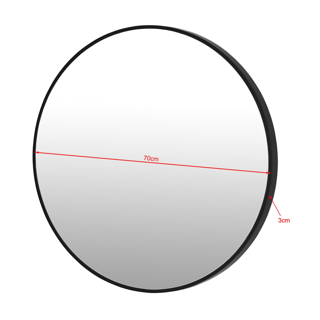 Noir Round Wooden Wall Mirror 80cm - Black