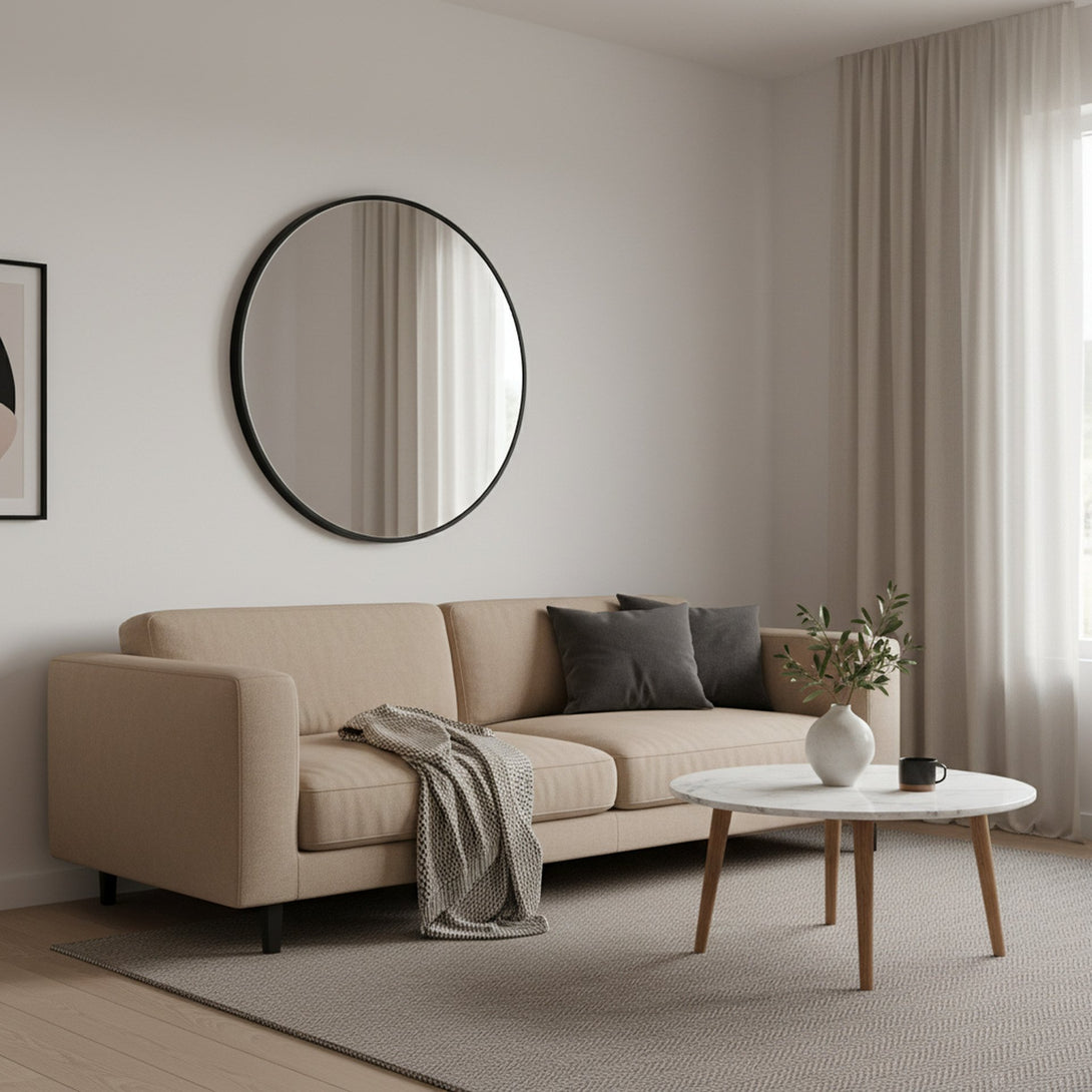 Noir Round Wooden Wall Mirror 80cm - Black