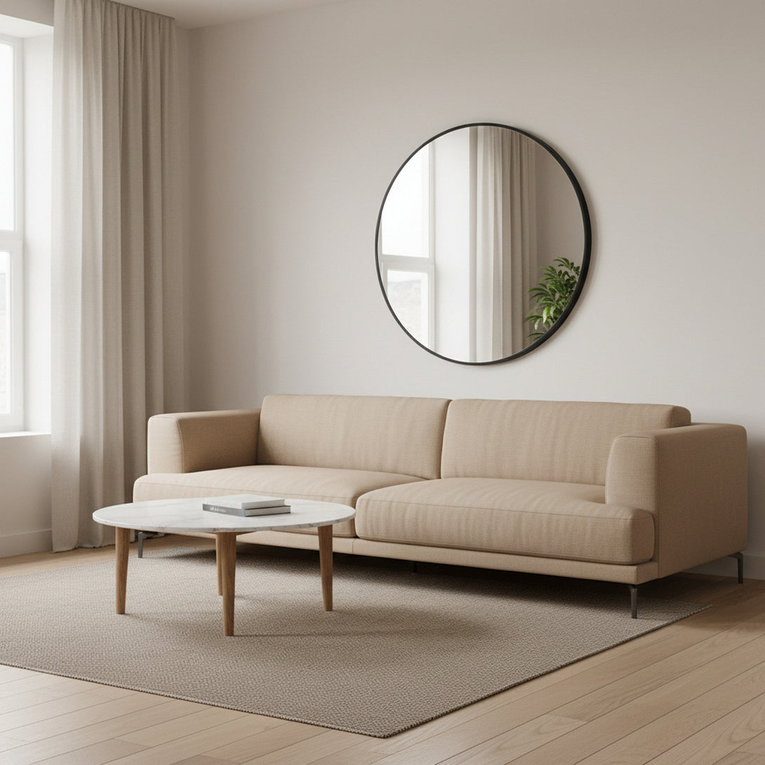 Noir Round Wooden Wall Mirror 80cm - Black