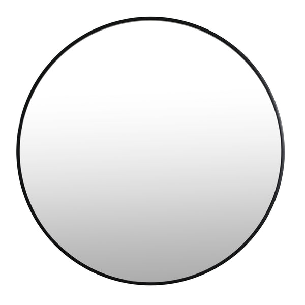 Noir Round Wooden Wall Mirror 100cm - Black