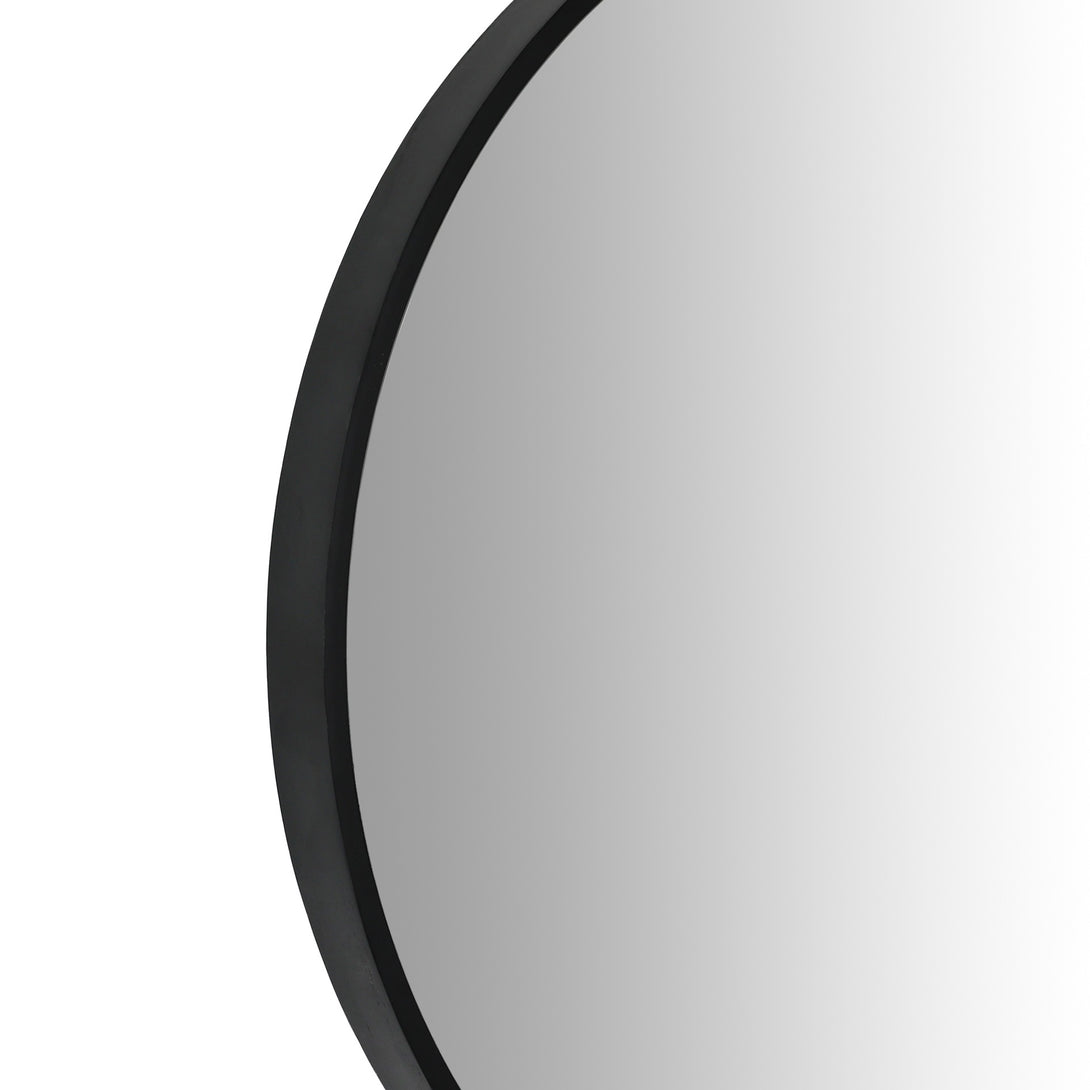 Noir Round Wooden Wall Mirror 100cm - Black