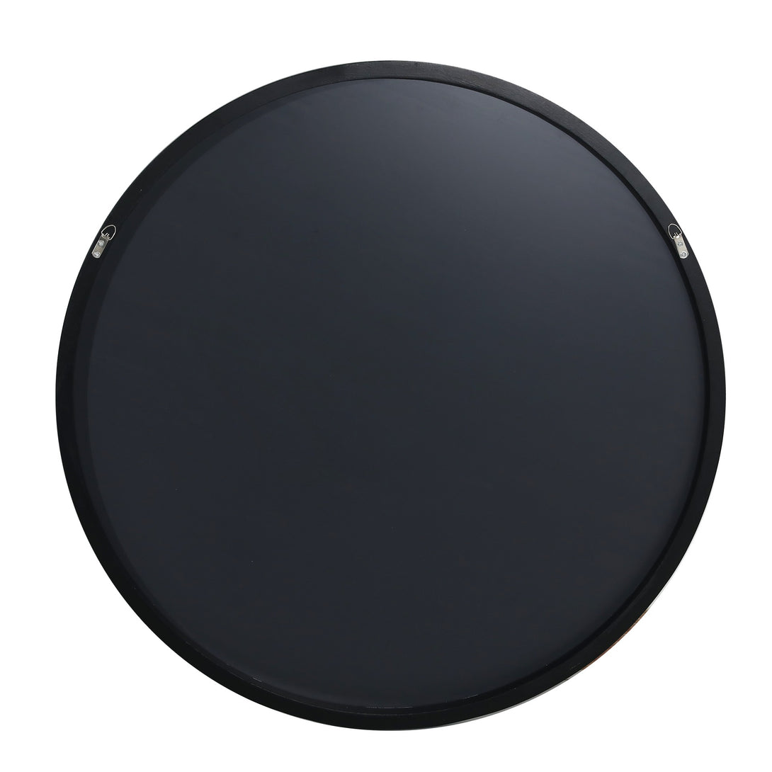 Noir Round Wooden Wall Mirror 100cm - Black