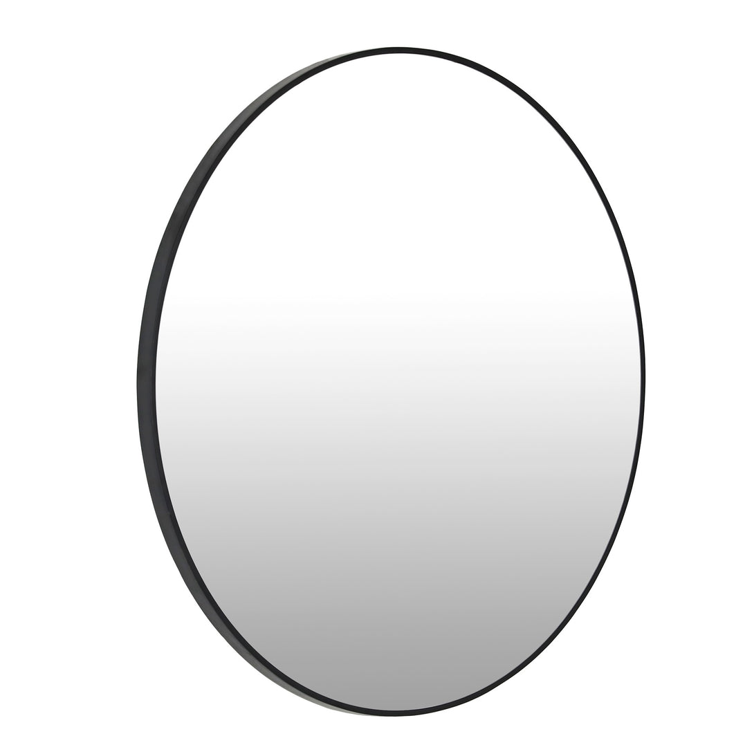 Noir Round Wooden Wall Mirror 120cm - Black