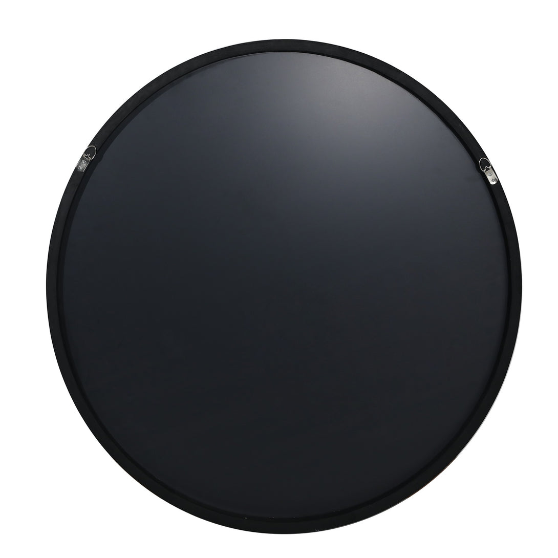 Noir Round Wooden Wall Mirror 120cm - Black