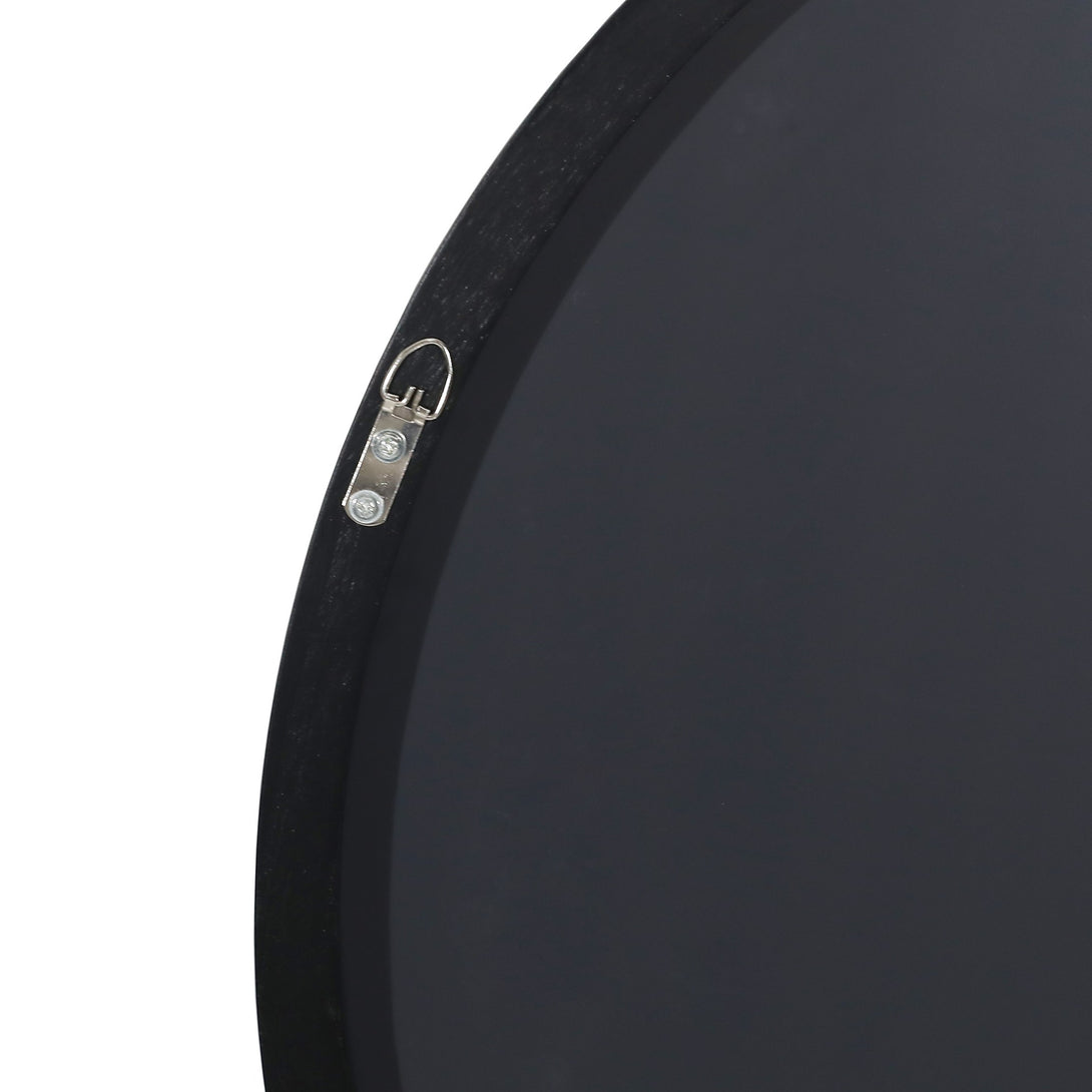 Noir Round Wooden Wall Mirror 120cm - Black