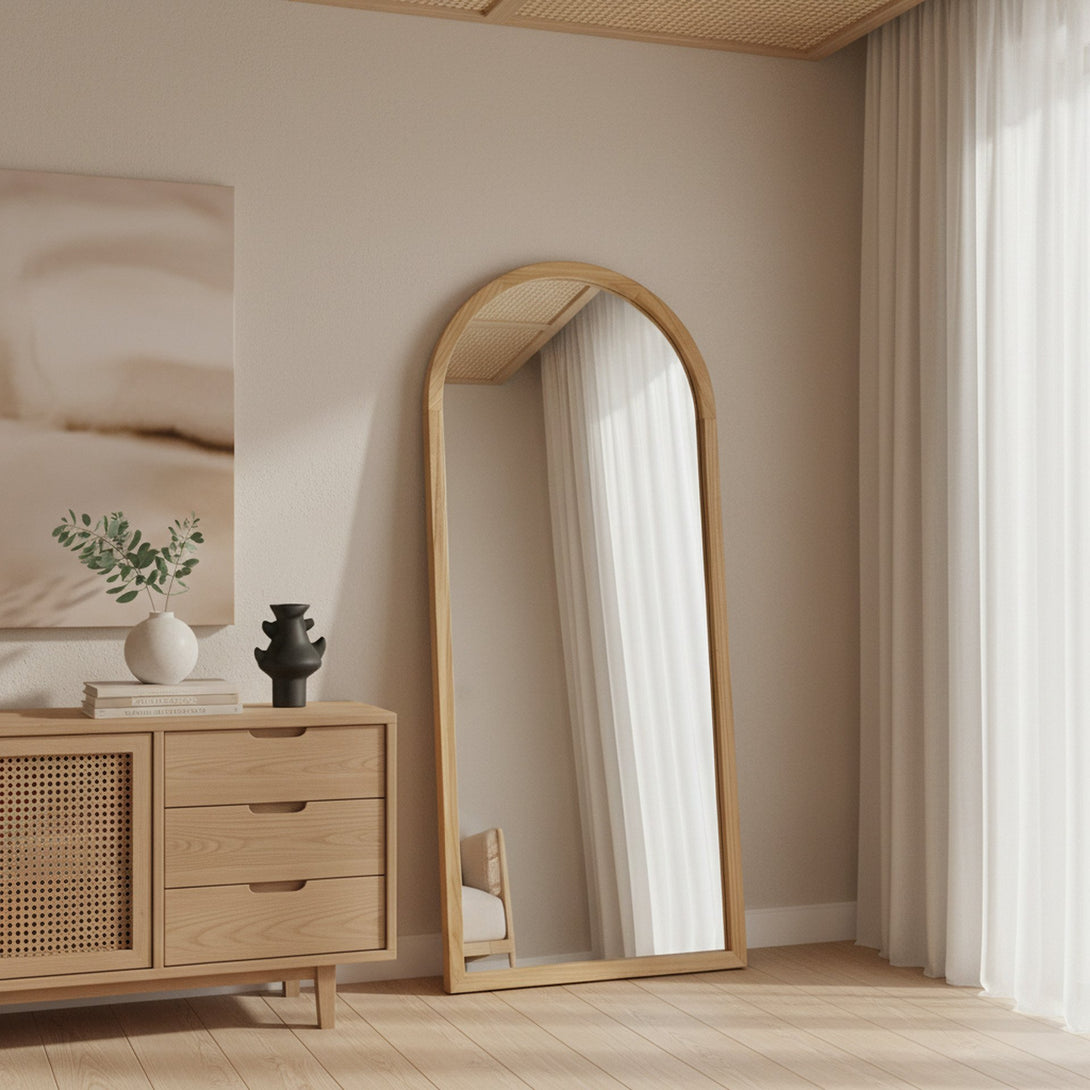 Halo Arched Full Length Mirror 180cm - Light Wood