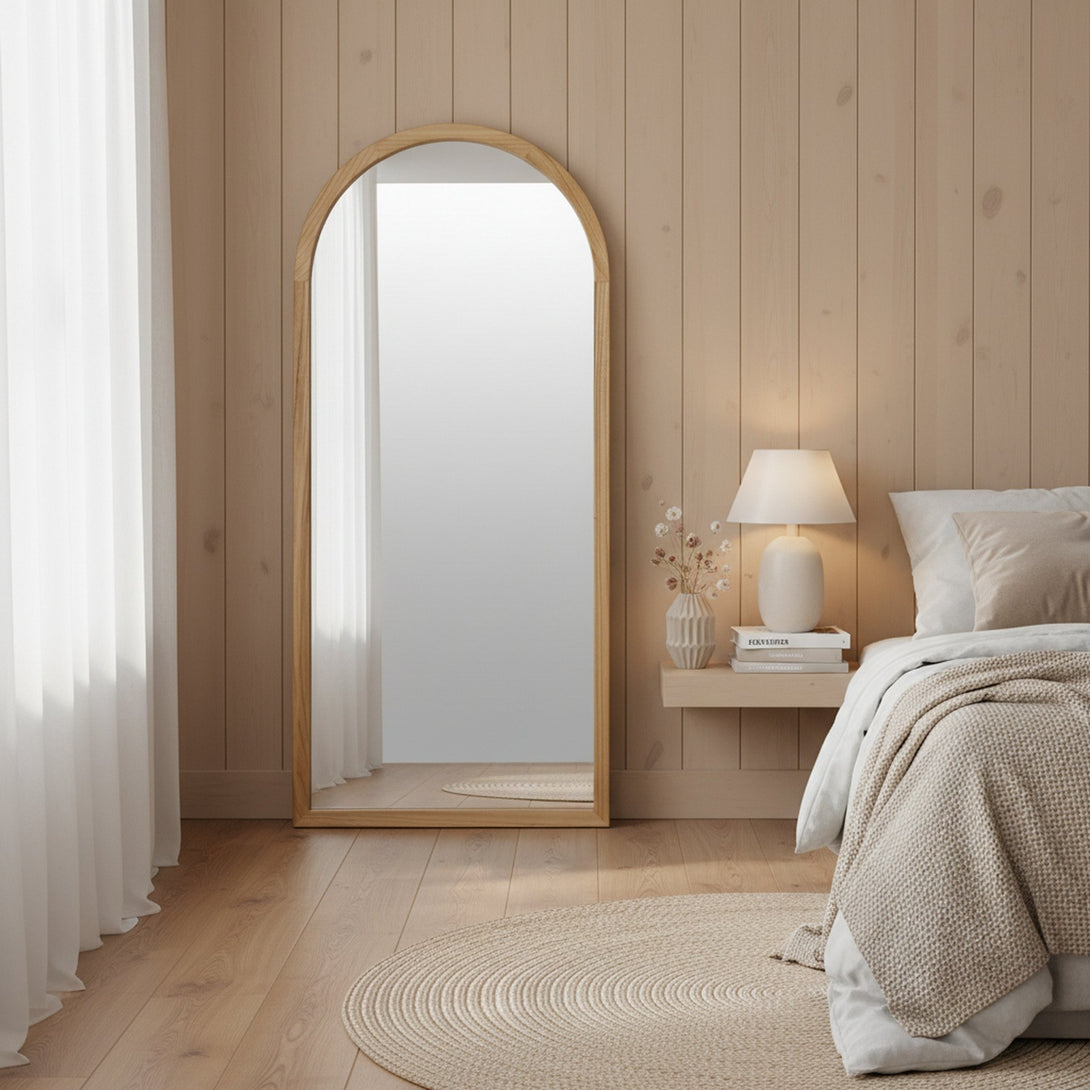 Halo Arched Full Length Mirror 180cm - Light Wood