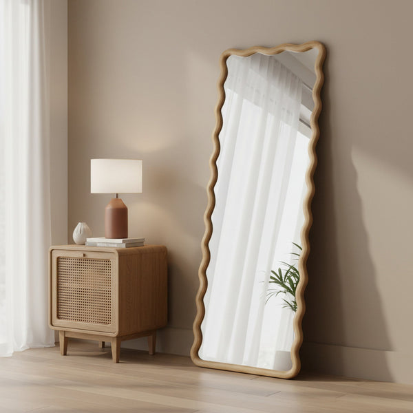 Ripple Wavy Wooden Full Length Mirror 160cm - Light Wood