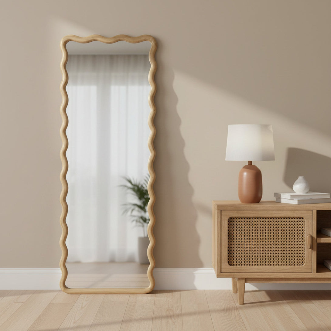 Ripple Wavy Wooden Full Length Mirror 160cm - Light Wood