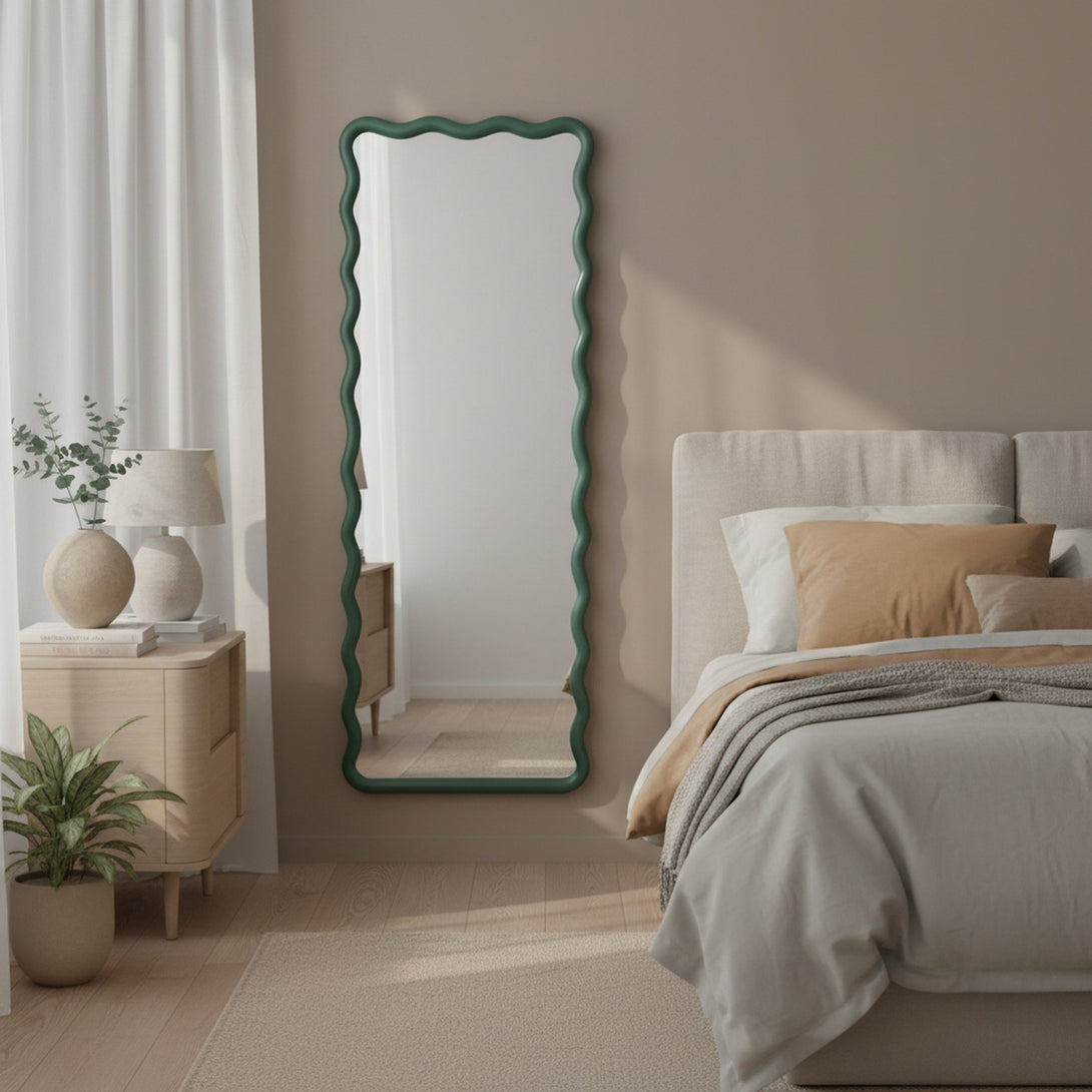 Ripple Wavy Wooden Full Length Mirror 160cm - Sage