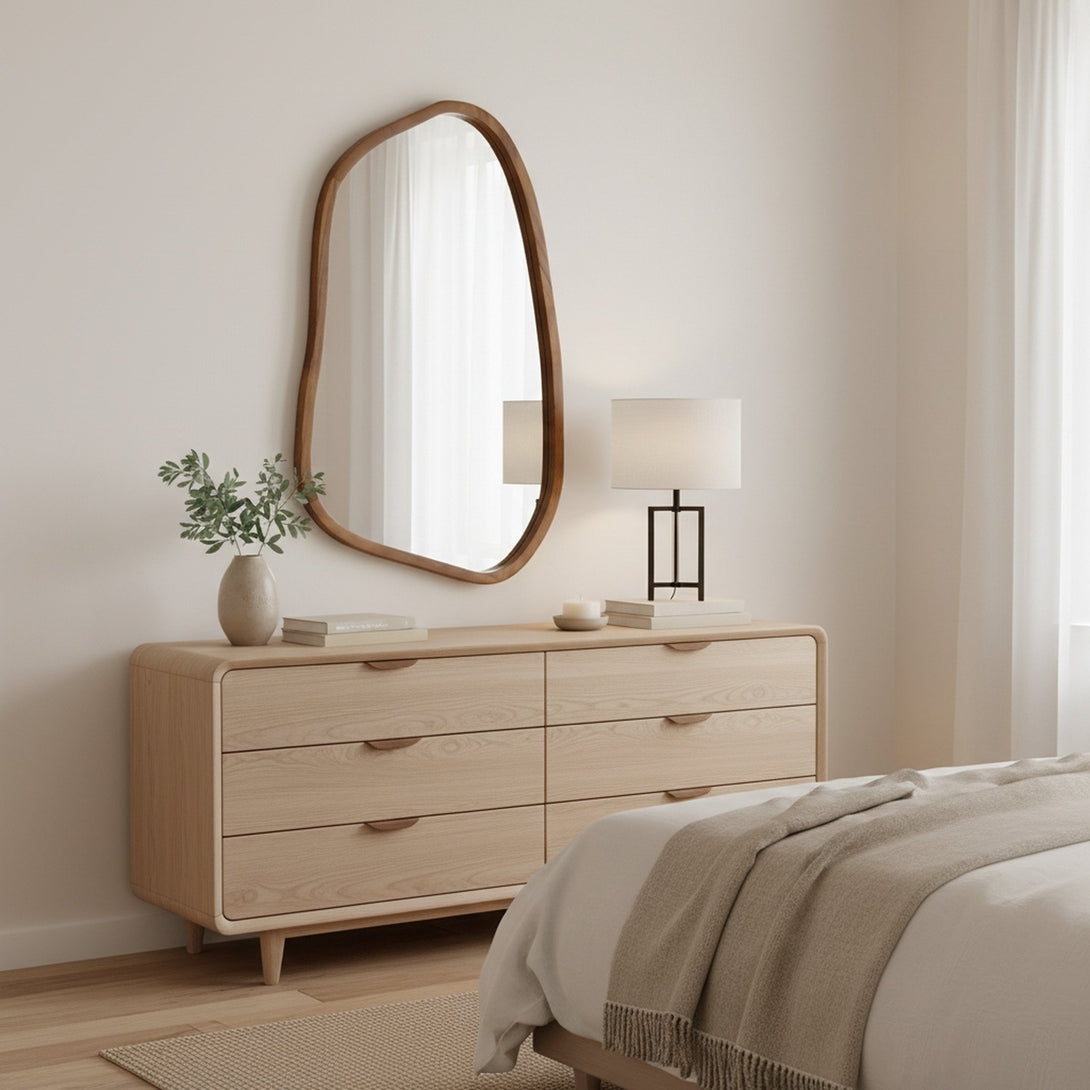 Bliss Pebble Wall Mirror 80cm - Light Wood