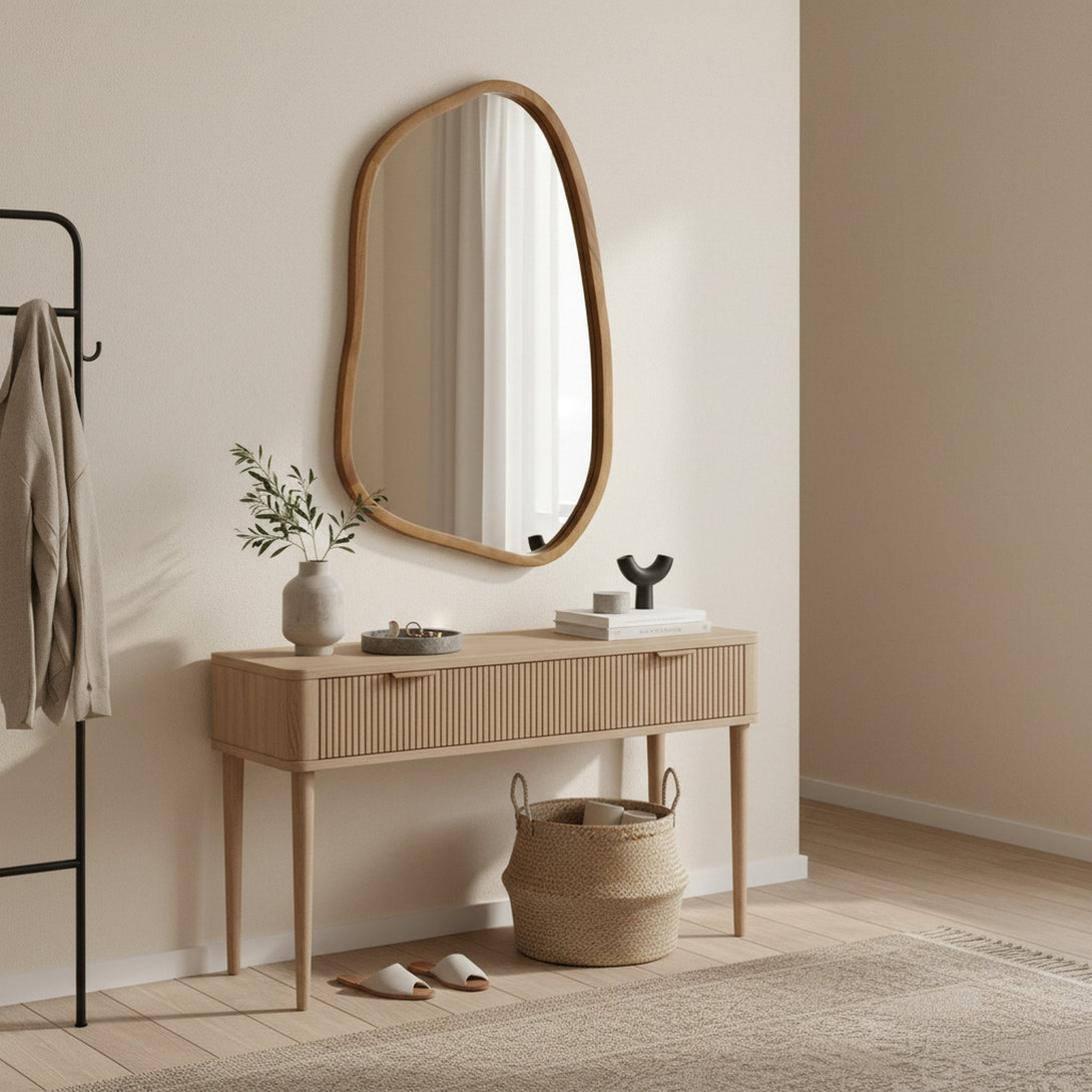 Bliss Pebble Wall Mirror 80cm - Light Wood