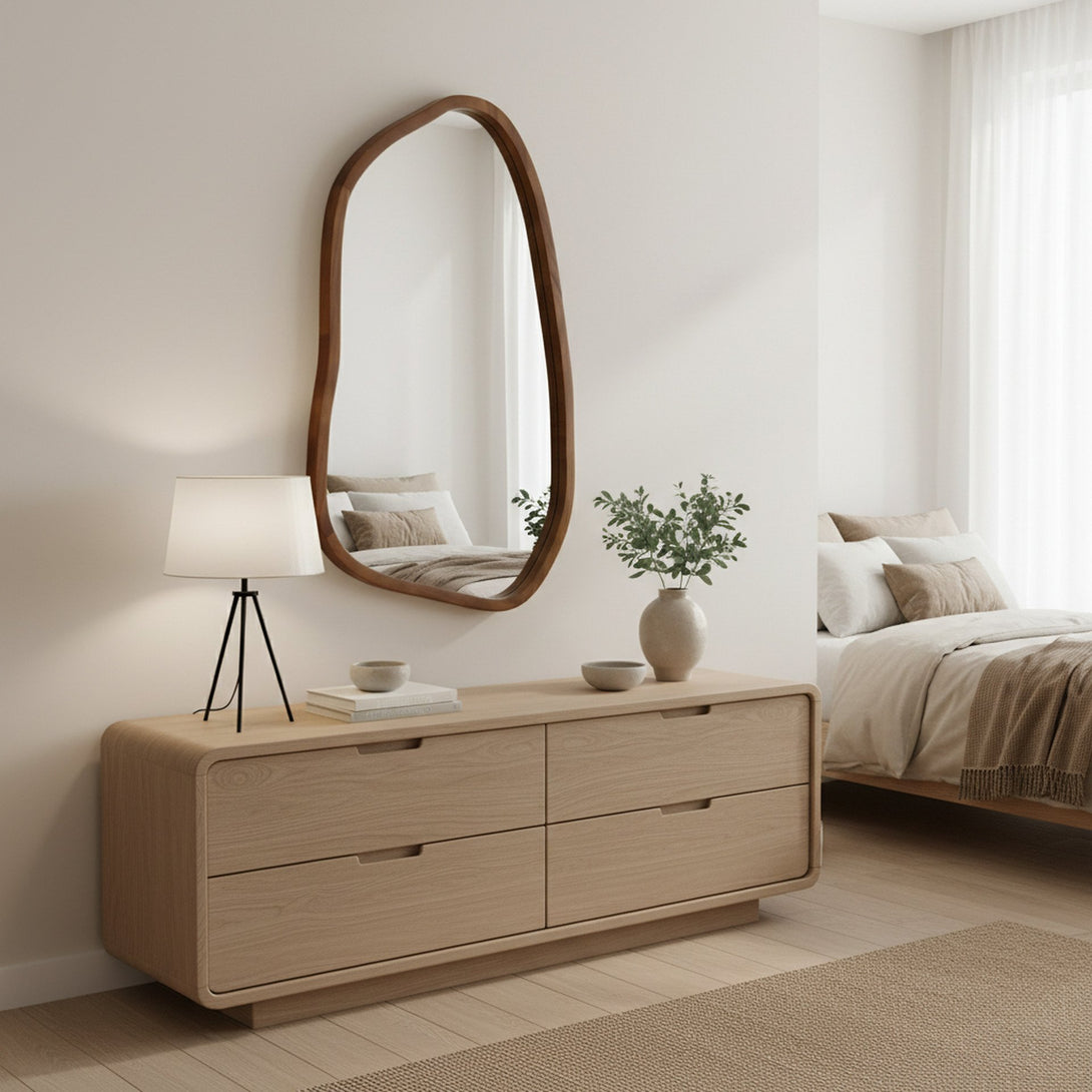 Bliss Pebble Wall Mirror 80cm - Light Wood