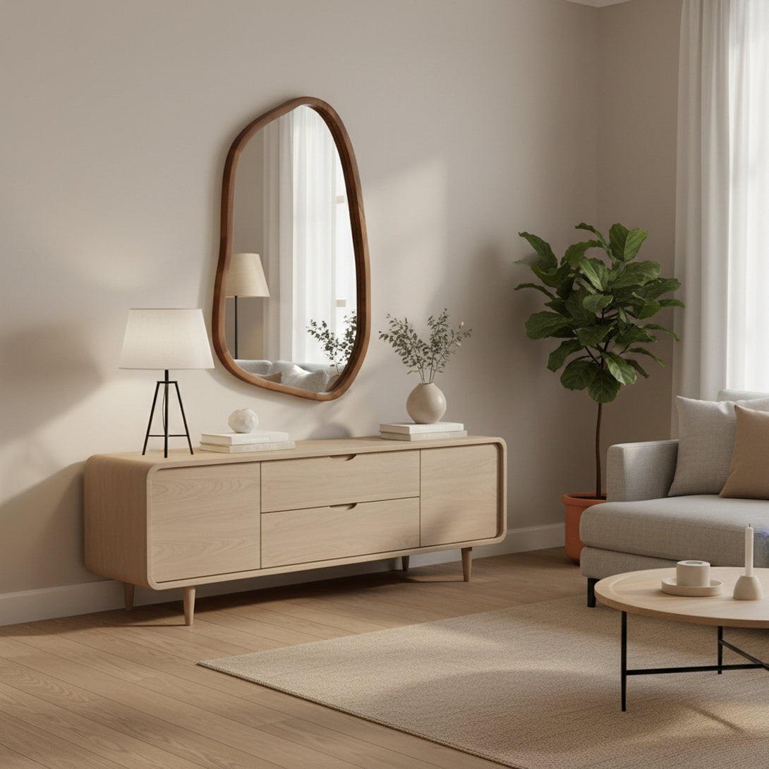 Bliss Pebble Wall Mirror 80cm - Light Wood