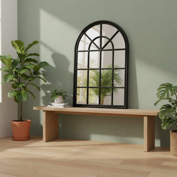Lattice Arched Wooden Mirror 120cm - Black
