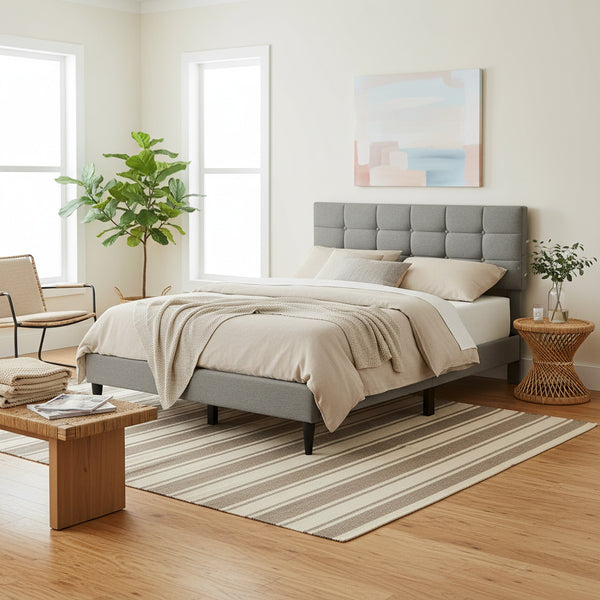 Aspen Queen Fabric Bed Frame - Stone